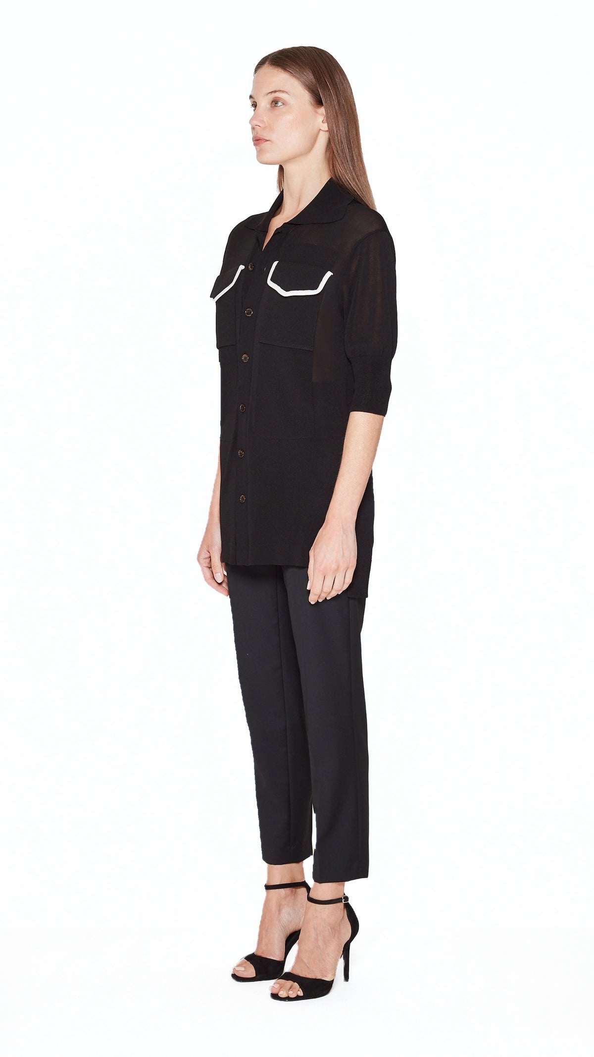 Keaton Short Sleeve Polo Women Black, side view – POAN
