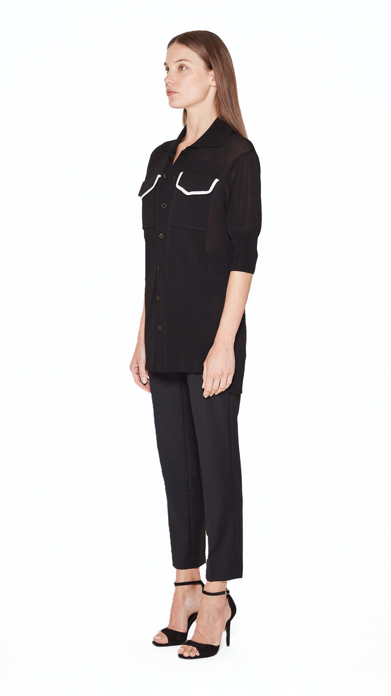Keaton Short Sleeve Polo Women Black, side view – POAN
