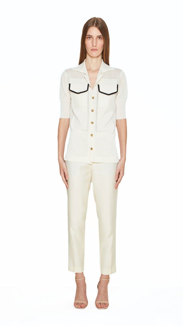 Keaton Short Sleeve Polo Women Ivory, front view – POAN