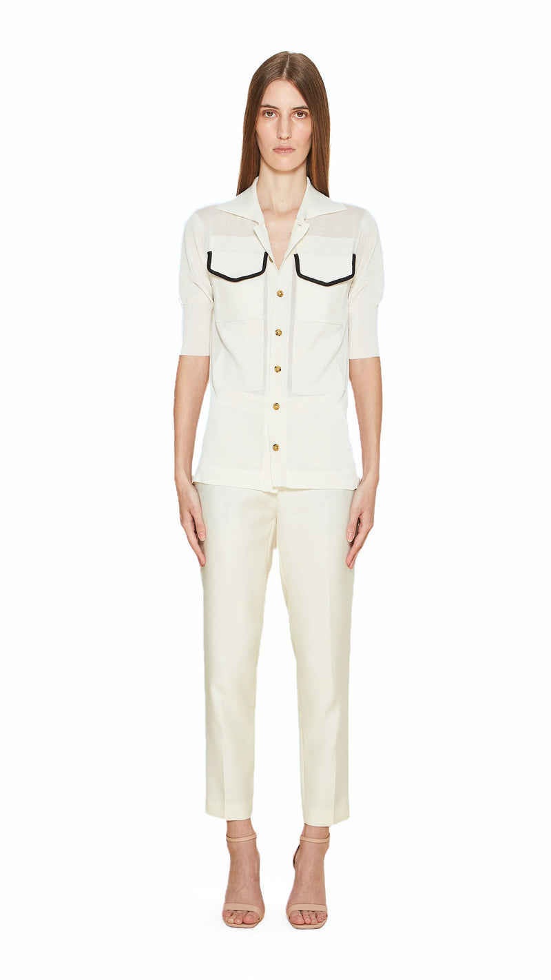 Keaton Short Sleeve Polo Women Ivory, front view – POAN