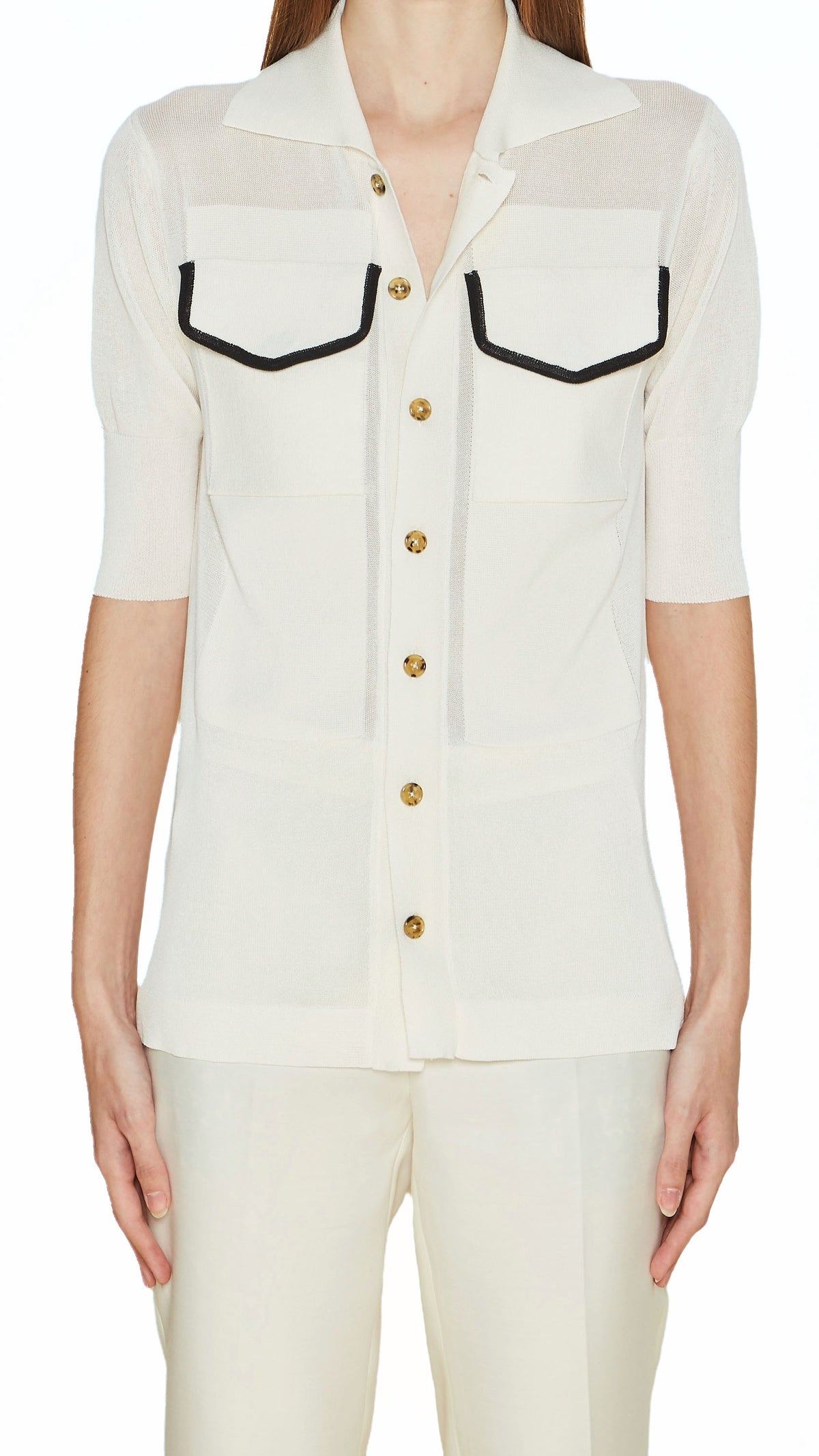 Keaton Short Sleeve Polo Women Ivory, detail – POAN