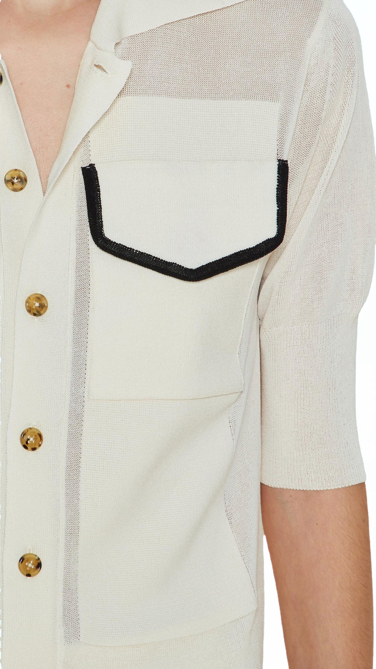 Keaton Short Sleeve Polo Women Ivory, detail – POAN