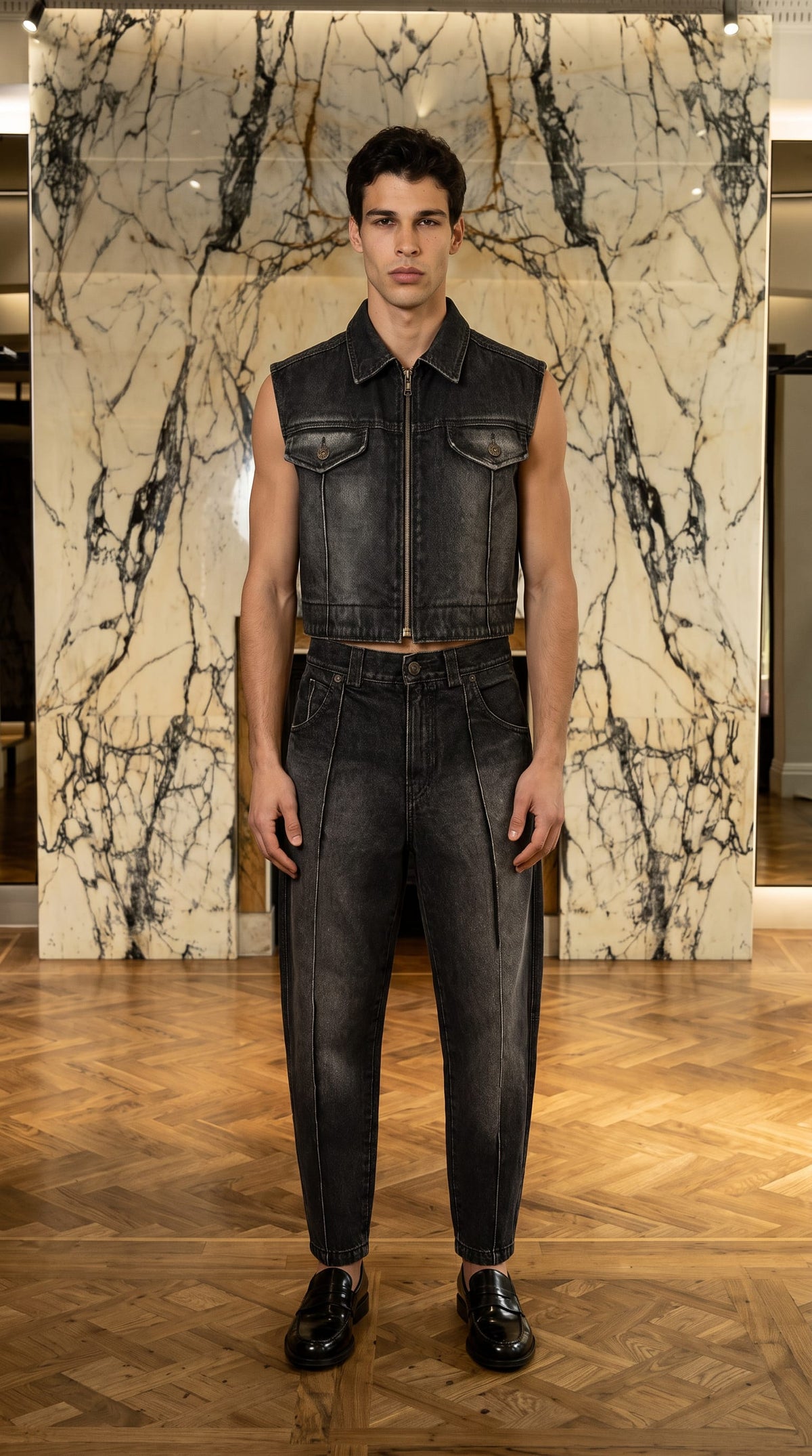 Kill Denim Waistcoat Washed Denim Asphalt Men