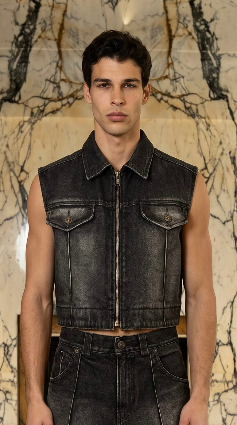 Kill Denim Waistcoat Washed Denim Asphalt Men