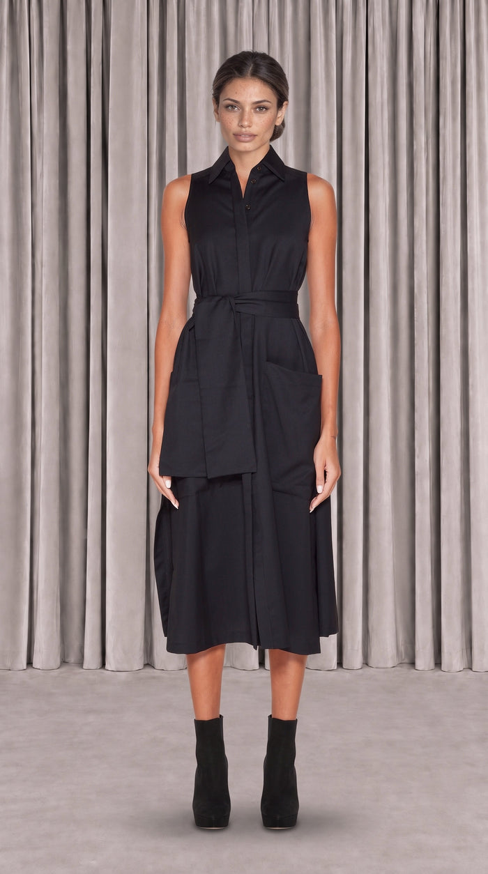 Laura Shirt Dress Women Black, front view – POAN