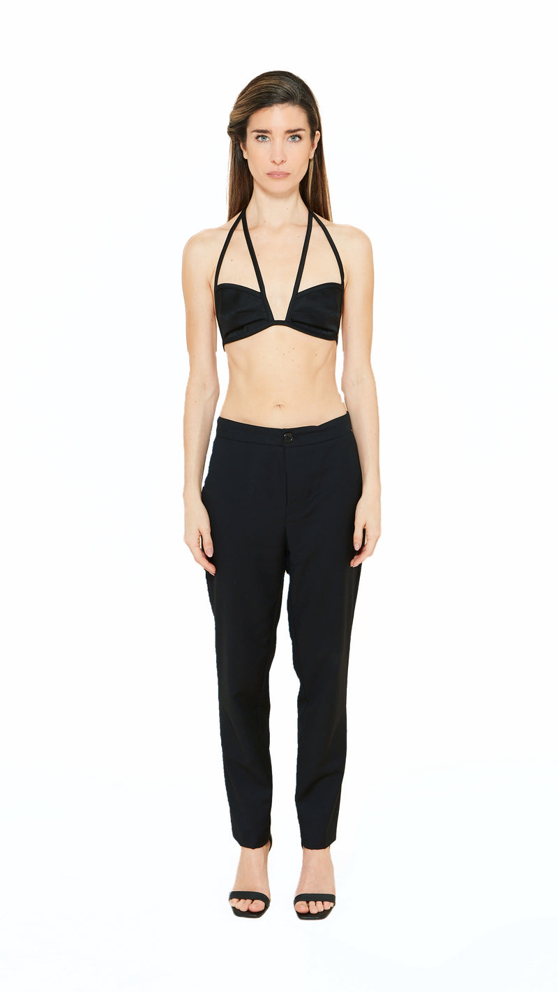 Maria Bralette Black Satin, front view – POAN
