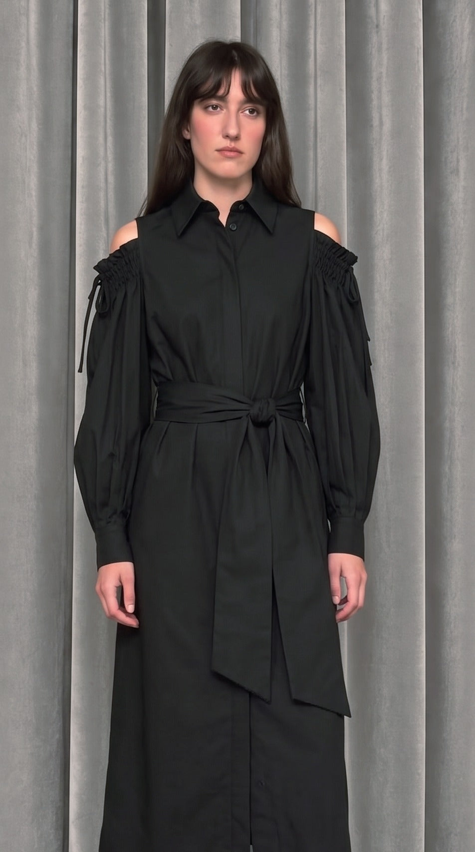 Maude Shirt Dress Black – detail