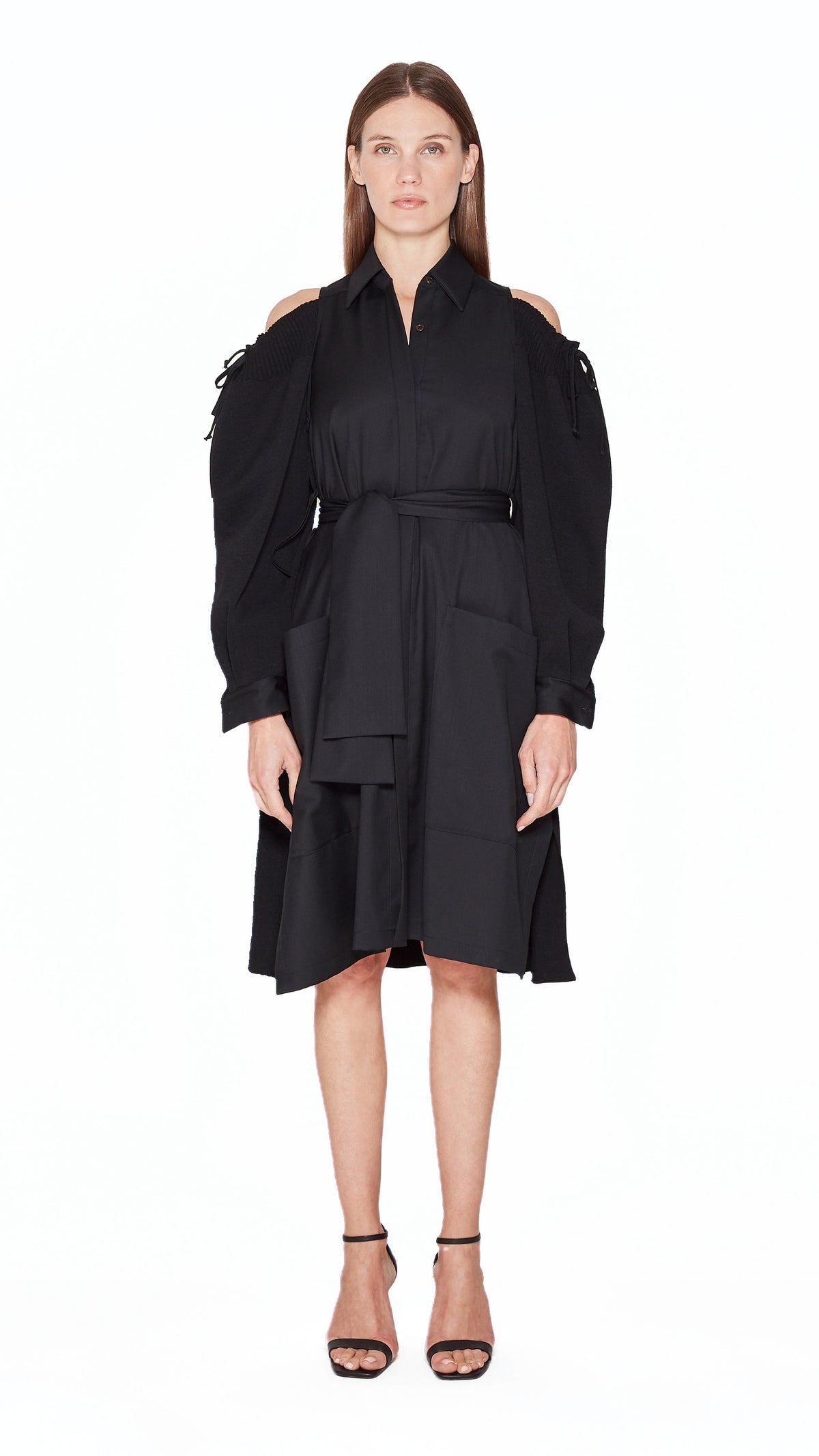 Maude Shirt Dress Women Black, front view – POAN