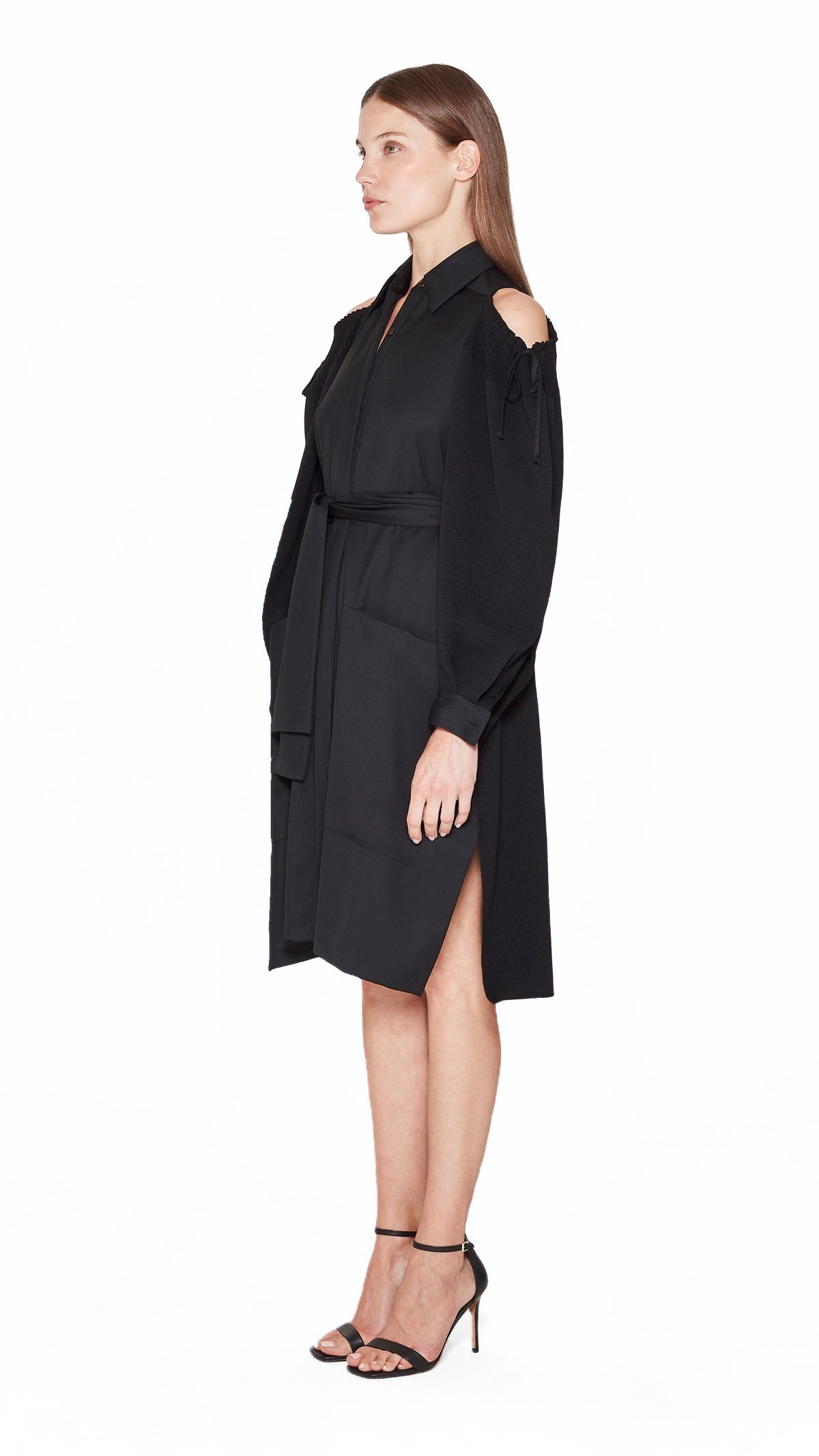 Maude Shirt Dress Women Black, side view – POAN