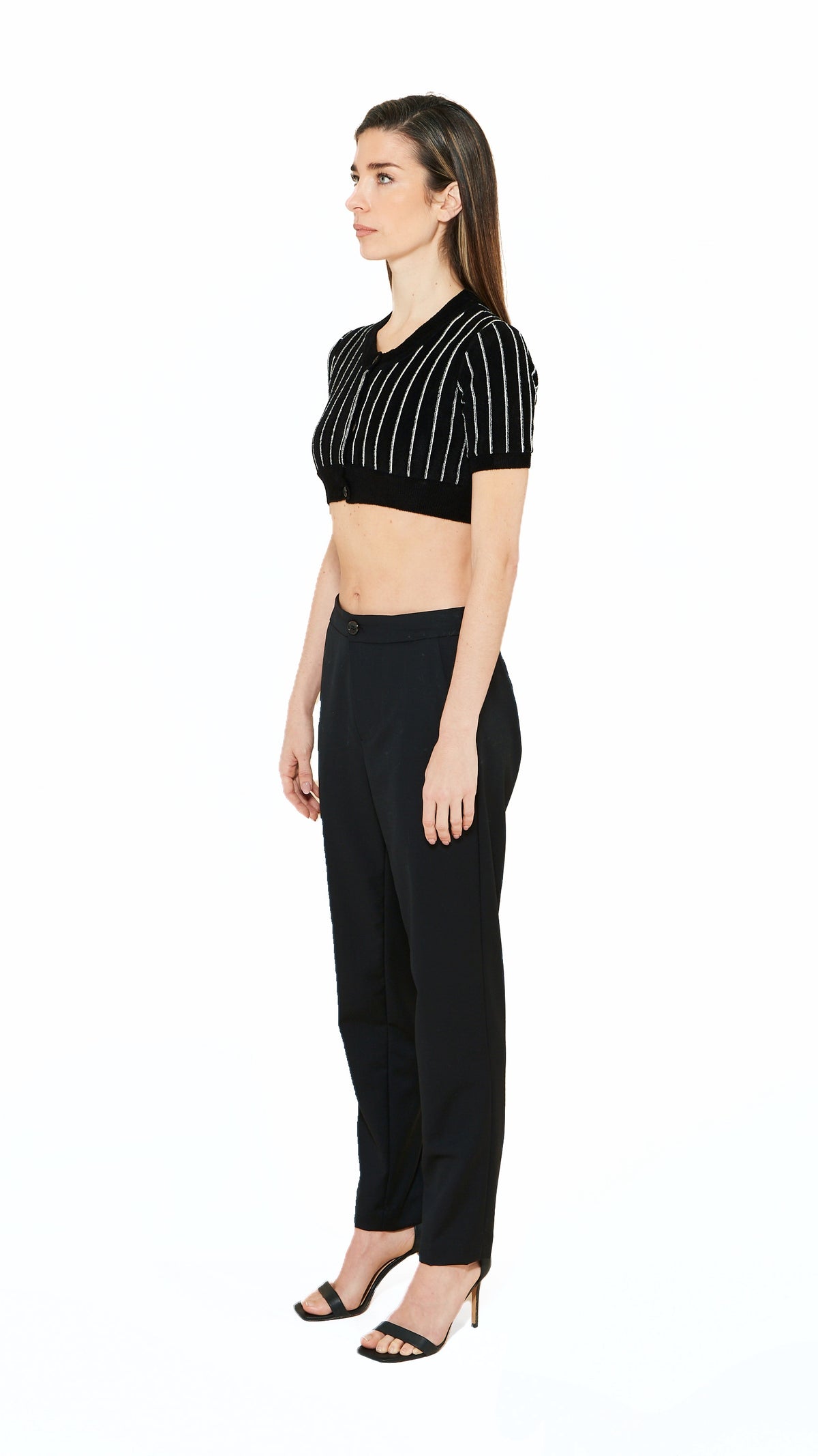 Mausi Cropped Cardigan Women Black, side view – POAN