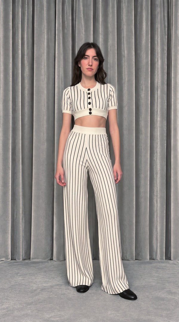 Elva Knitted Palazzo Trousers Women Ivory