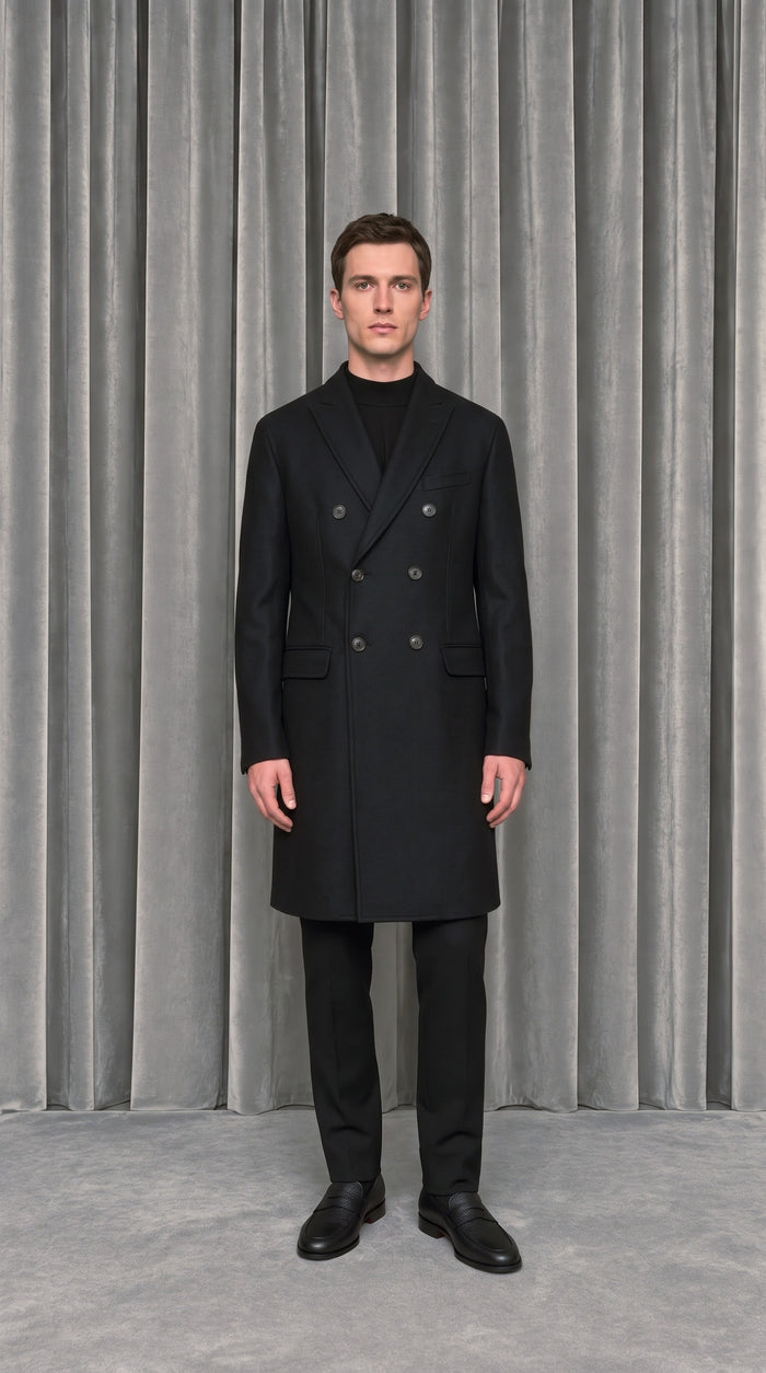 Michael Double Cashmere Over Coat Black – model front