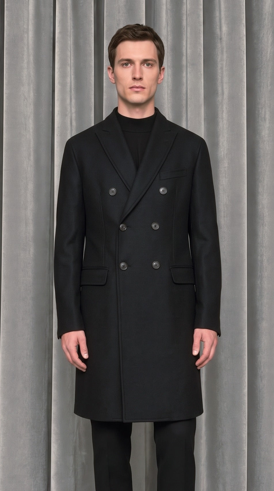 Michael Double Cashmere Over Coat Black – detail