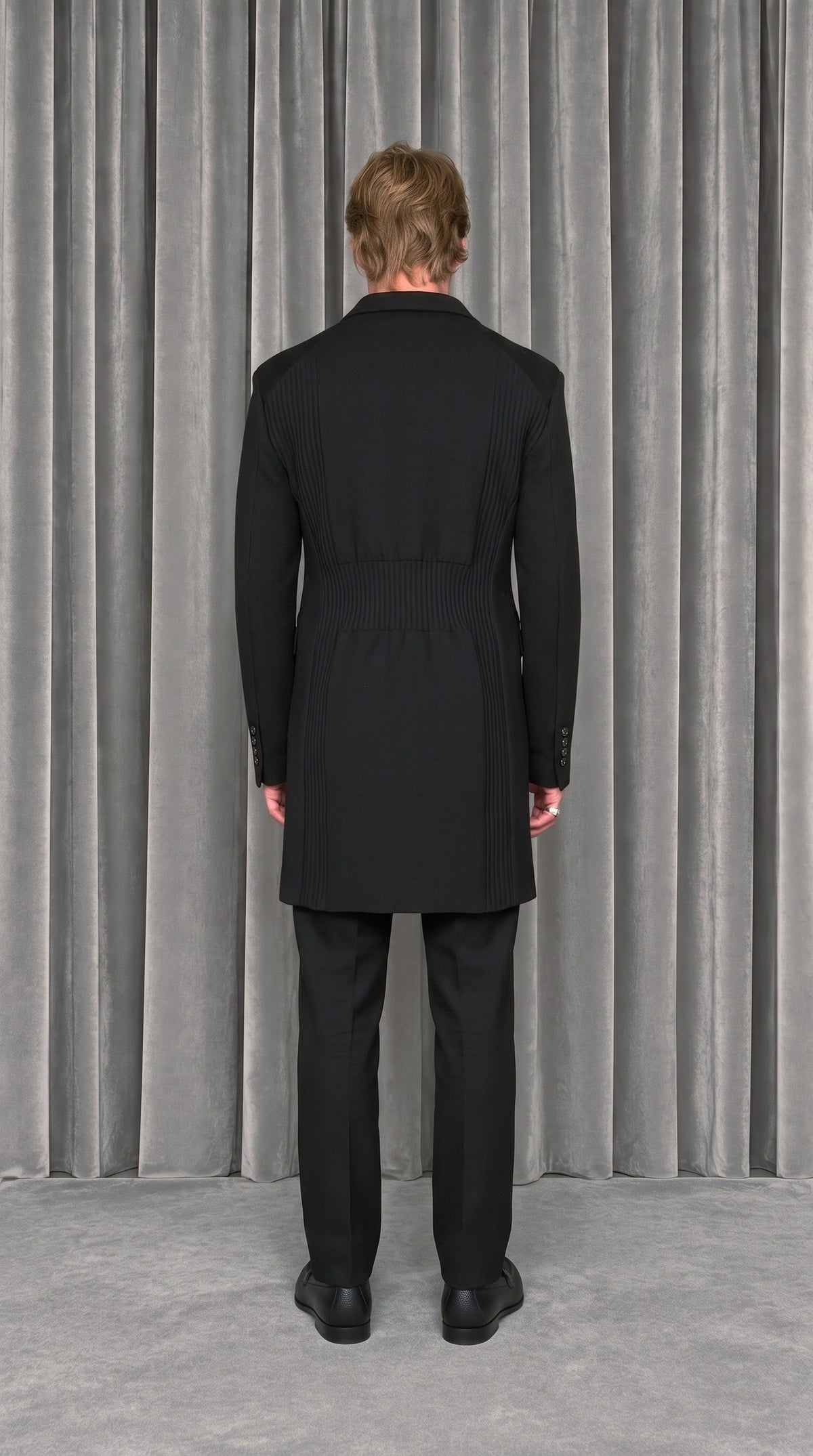 Michael Melton Overcoat Men Black – worn, model back