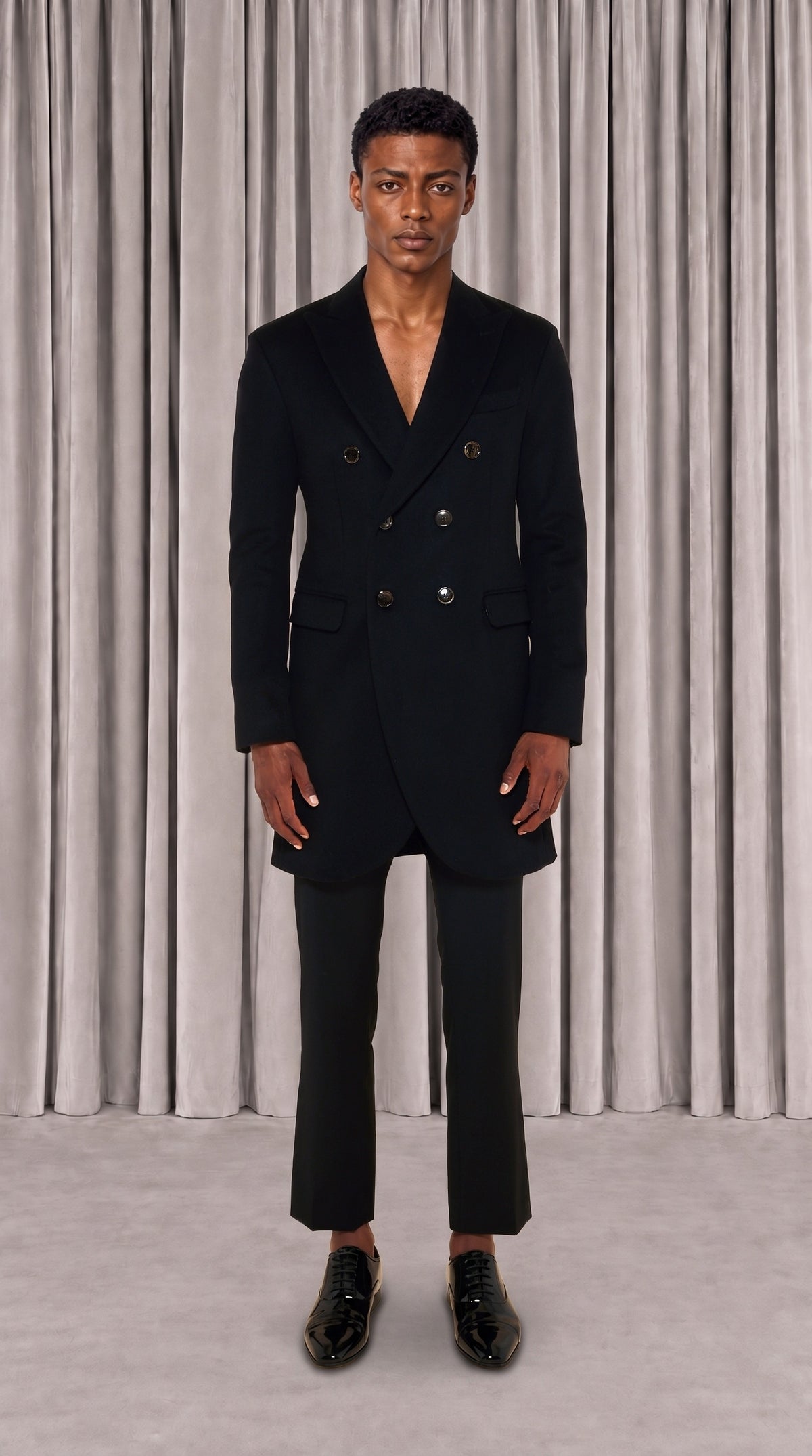 Michael Melton Overcoat Men Black, front view – POAN