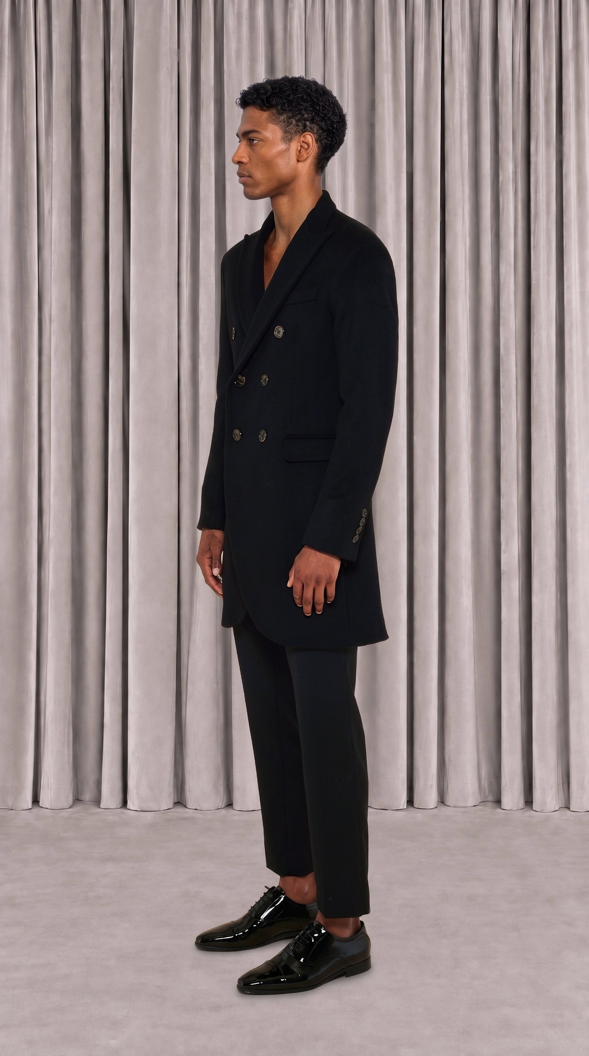 Michael Melton Overcoat Men Black, side view – POAN