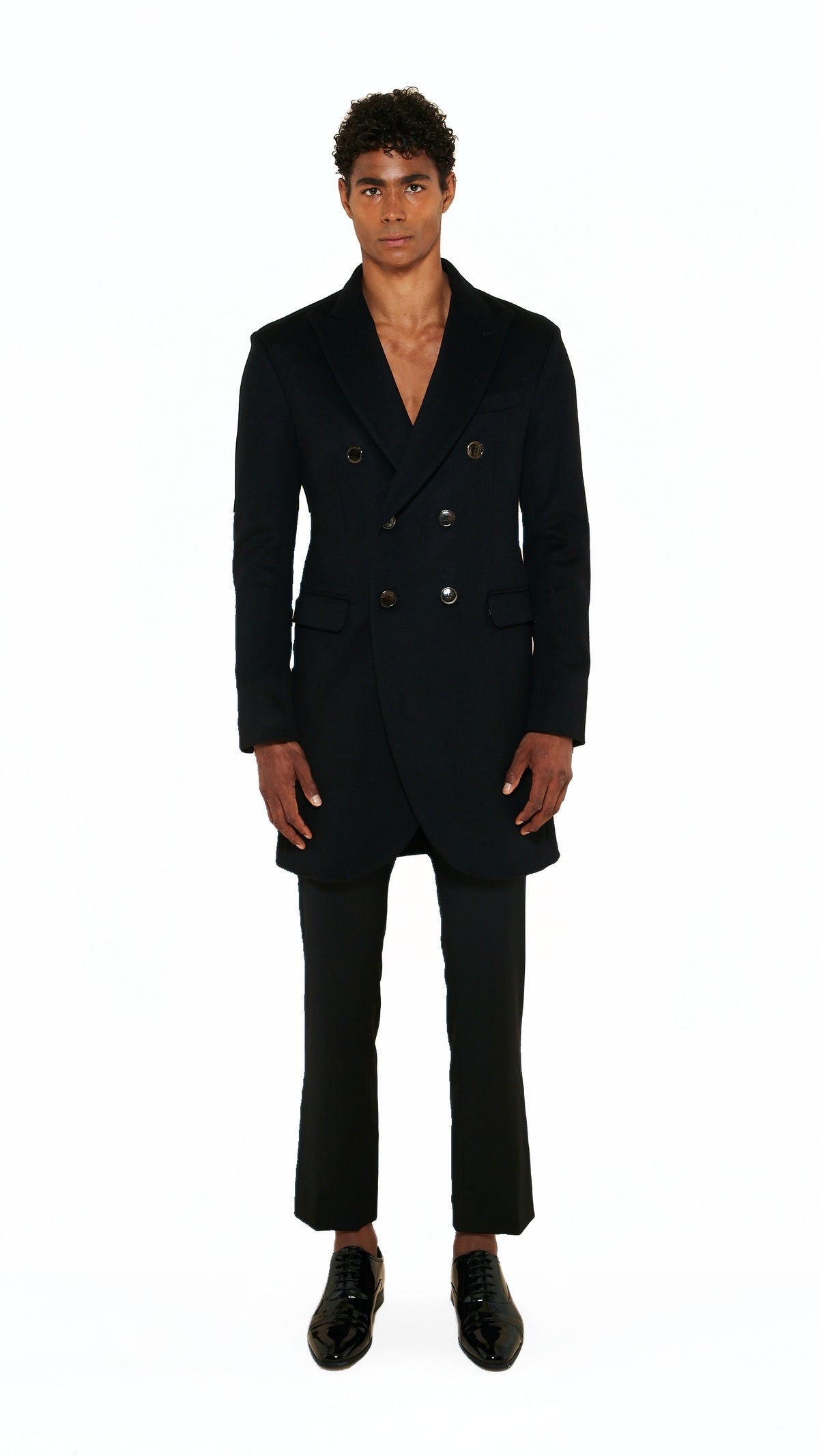Michael Melton Overcoat Men Black, front view – POAN