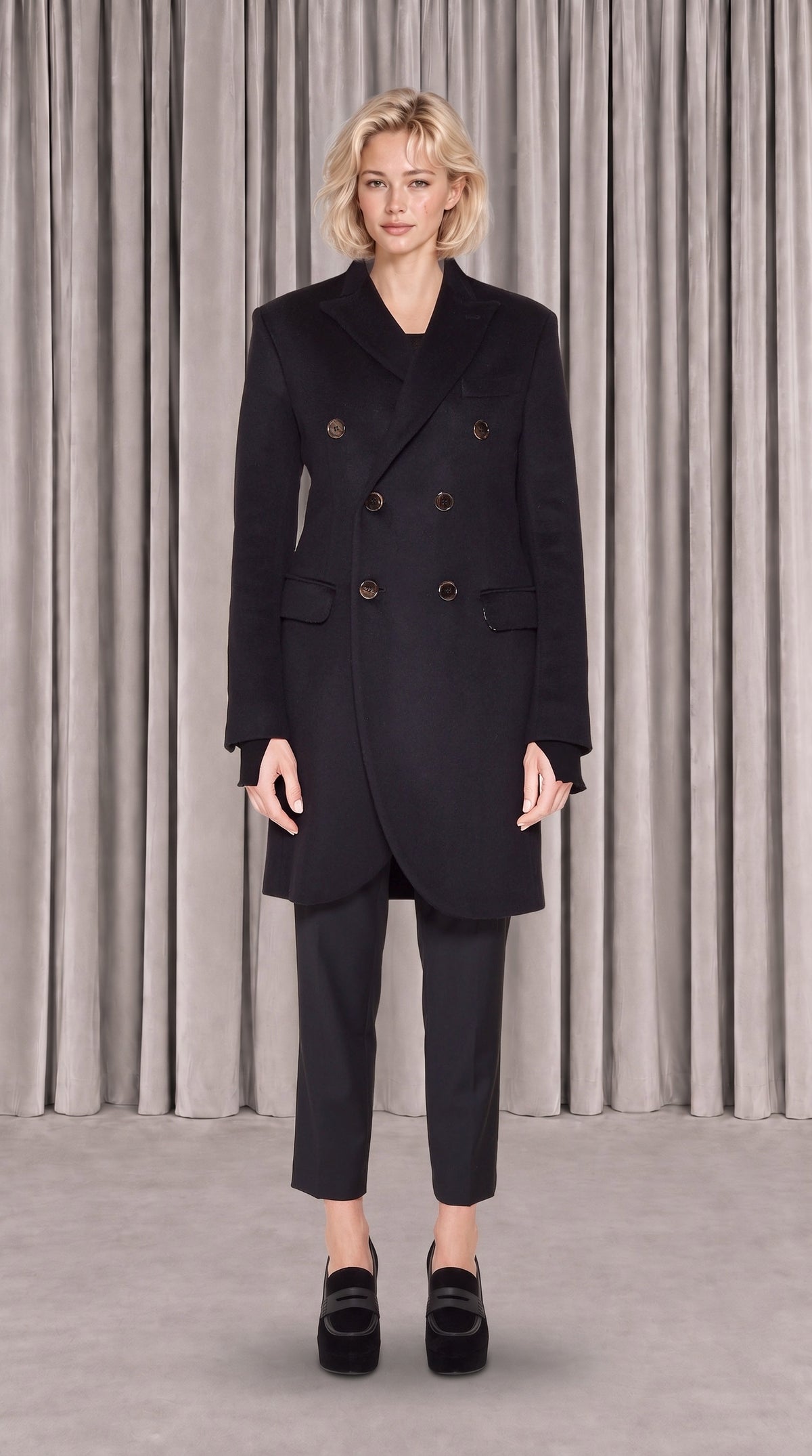 Michael Melton Overcoat Women Black, front view – POAN