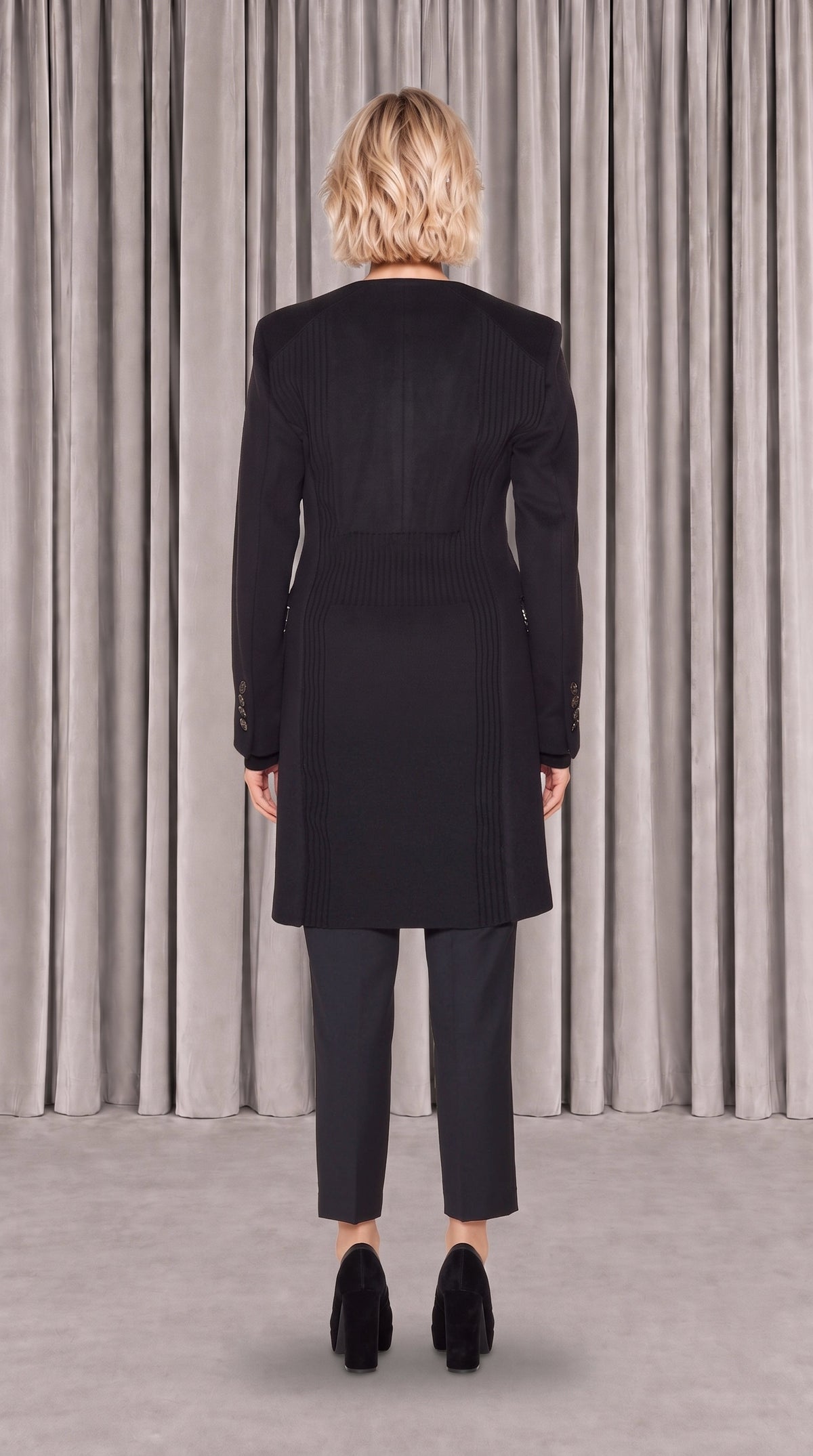Michael Melton Overcoat Women Black, back view – POAN