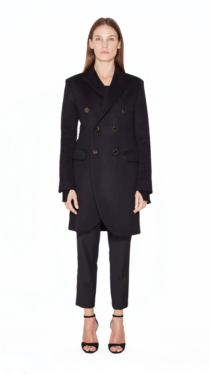 Michael Melton Overcoat Women Black, front view – POAN