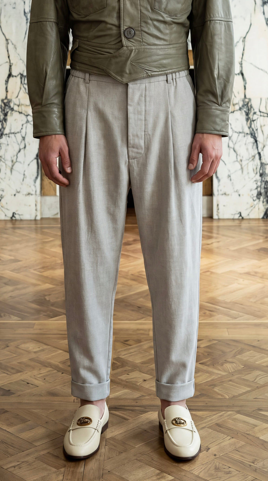 Fender Drop Crotch Trousers Comfort Micropattern Wool Basket Men
