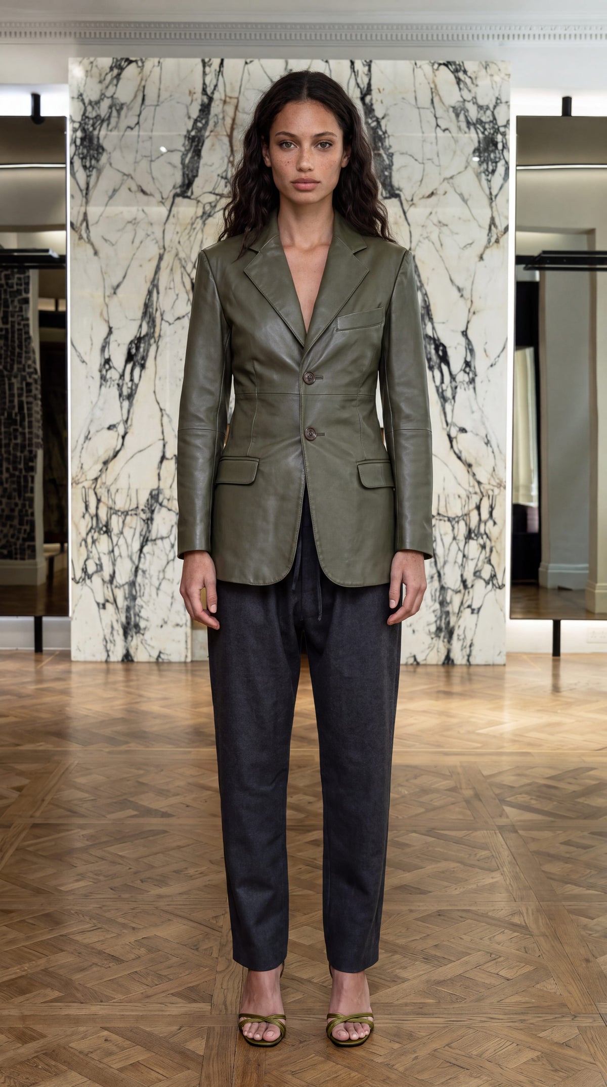 Nicholas Blazer Vegan Leather Olive Women
