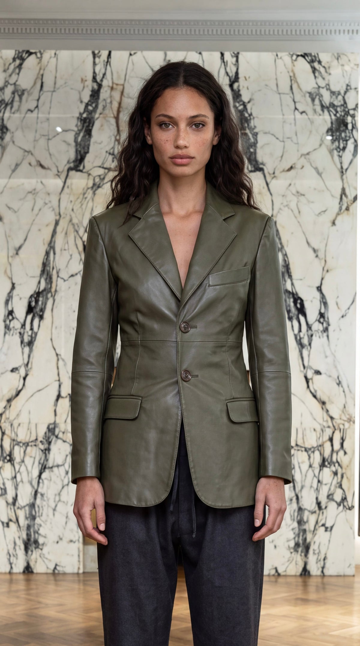 Nicholas Blazer Vegan Leather Olive Women