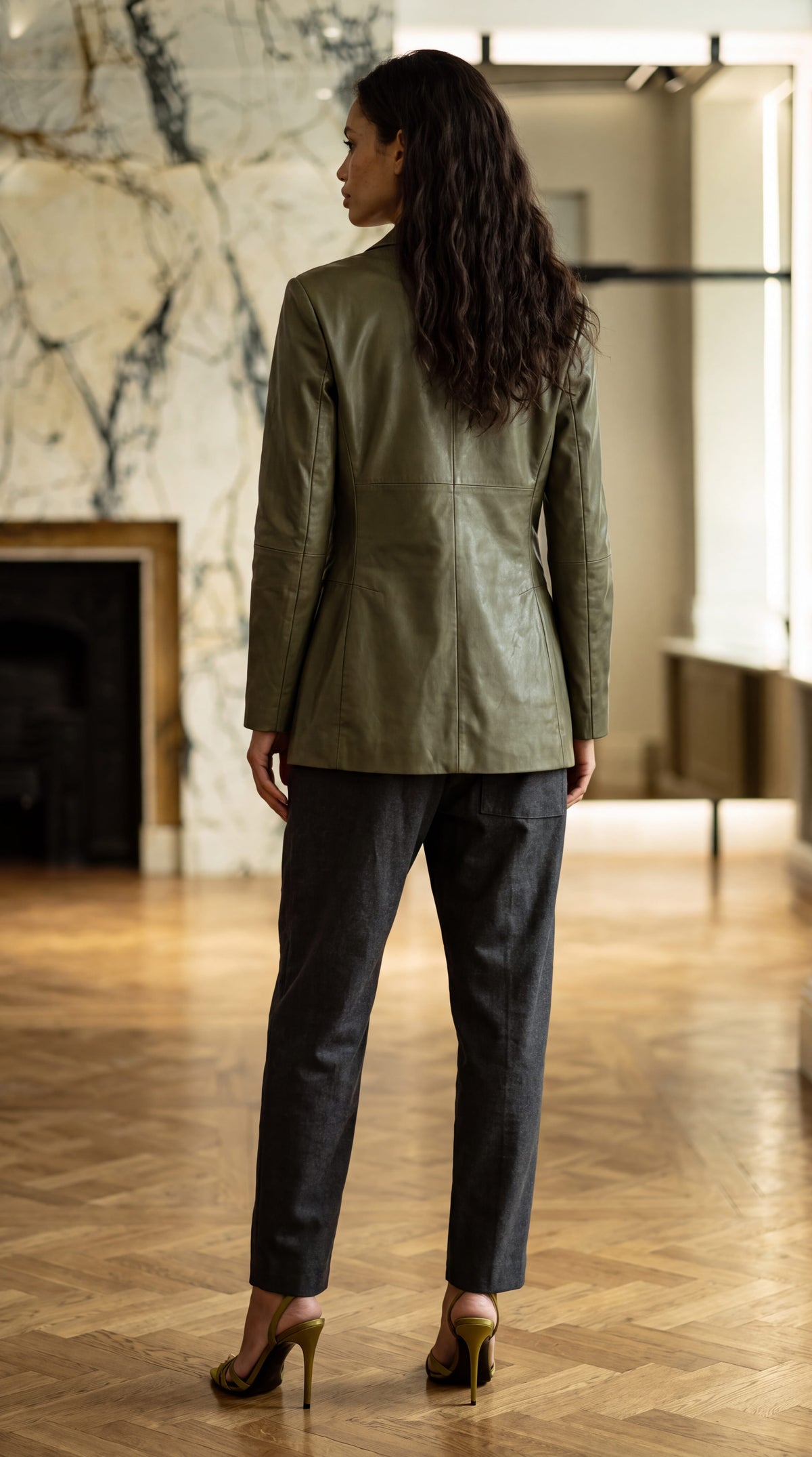 Nicholas Blazer Vegan Leather Olive Women