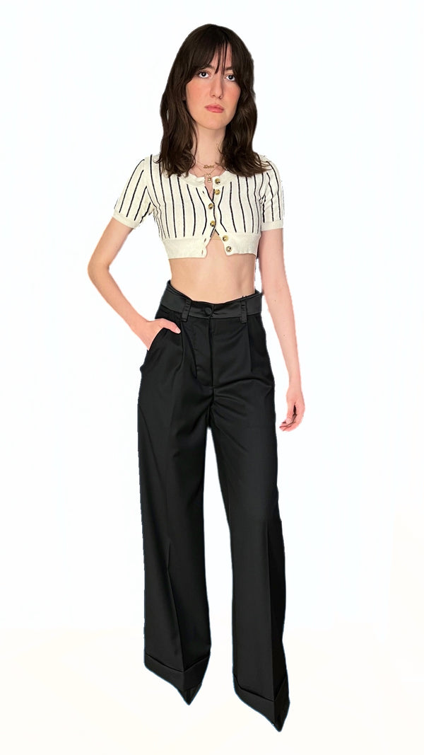 Palazzo Trousers Black Wool Women