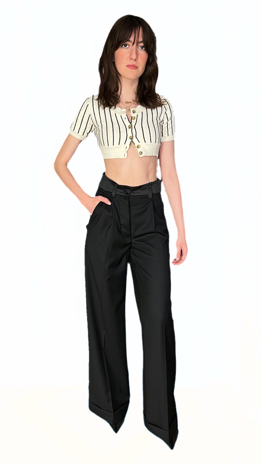 Palazzo Trousers Black Wool Women, front view – POAN