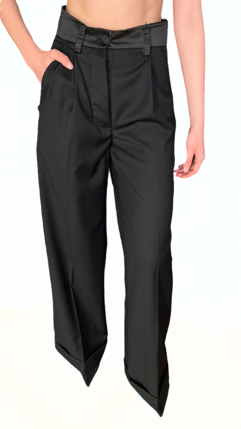 Palazzo Trousers Black Wool Women, back view – POAN