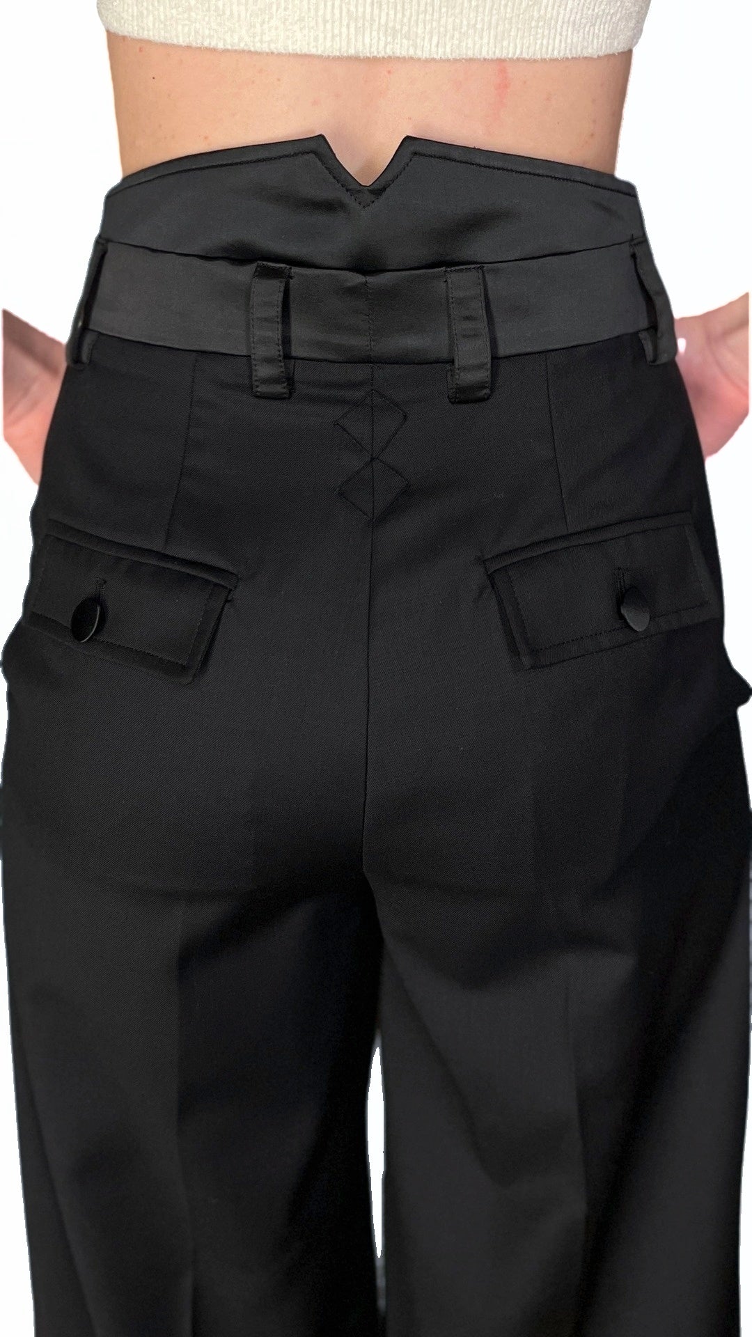 Palazzo Trousers Black Wool Women, detail – POAN