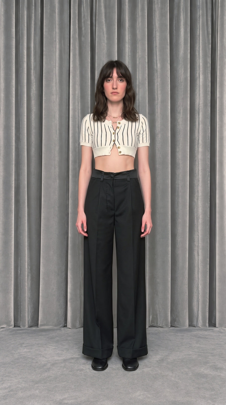 Palazzo Trousers Black Wool – model front
