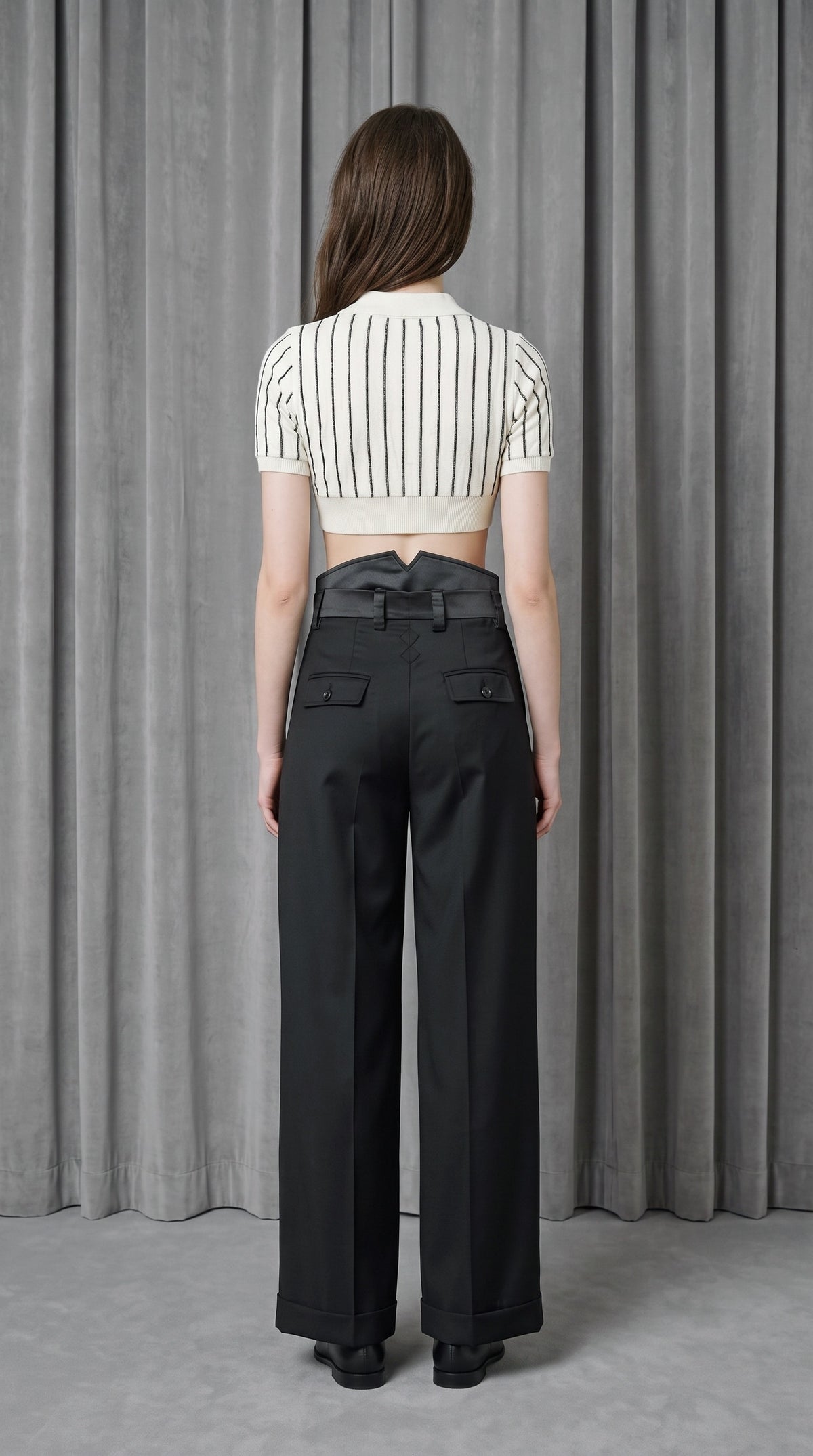 Palazzo Trousers Black Wool – model back