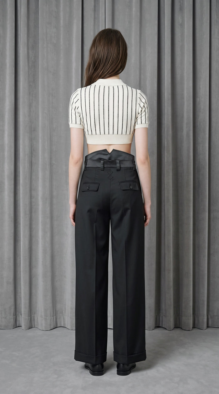 Palazzo Trousers Black Wool – model back