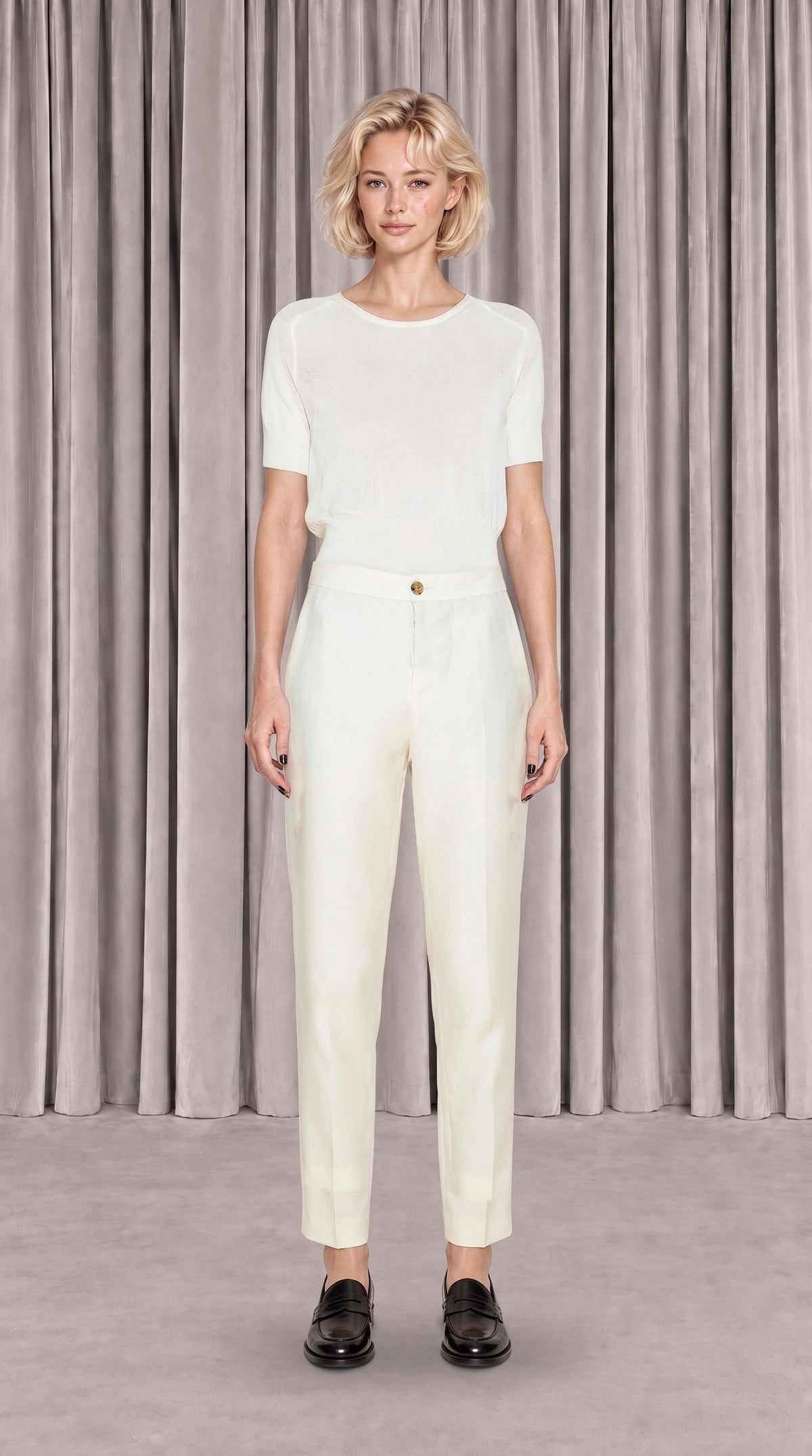 Queen Trousers Women Ivory, front view – POAN
