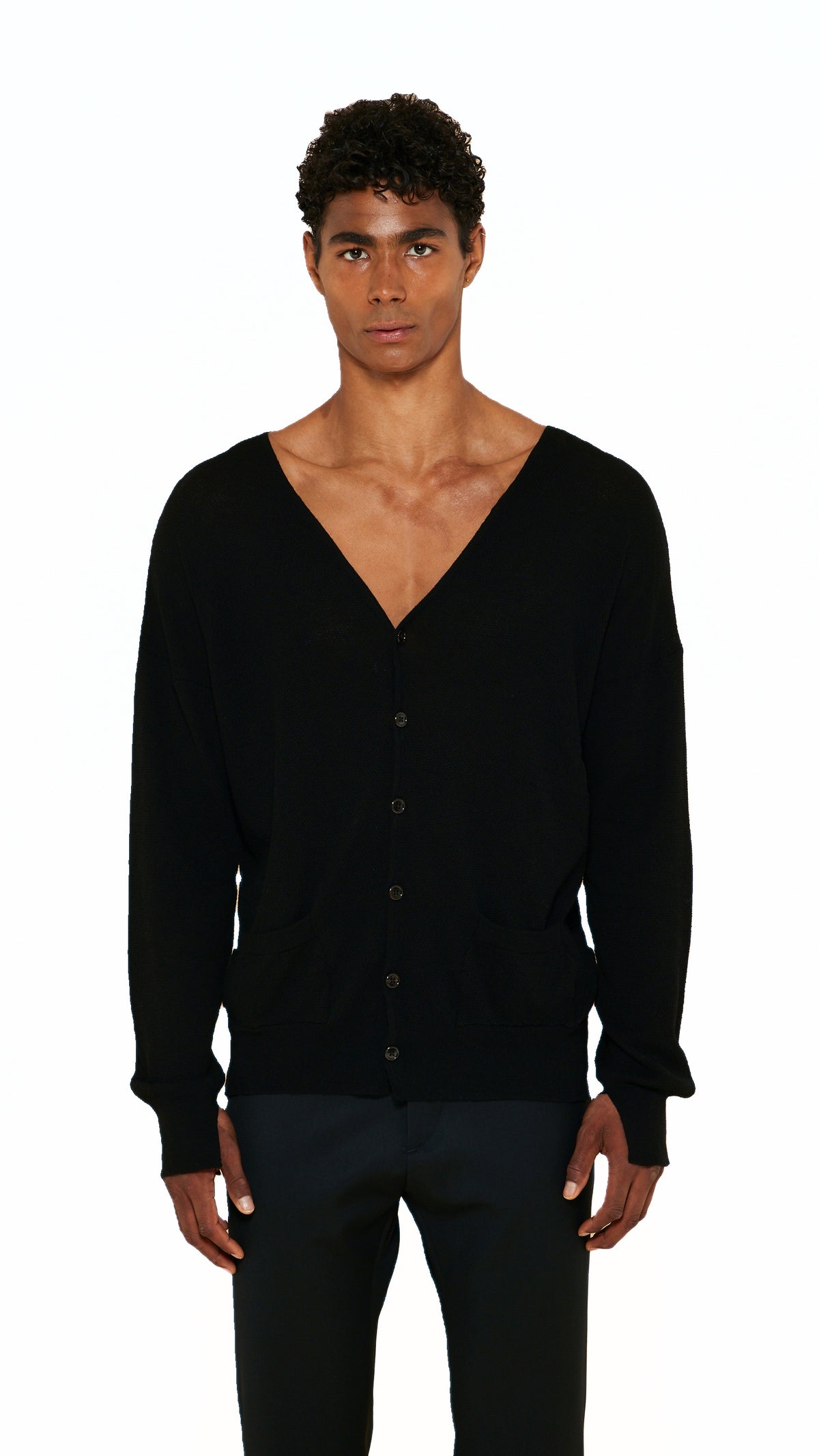 Roberto Cardigan Men Black, detail – POAN