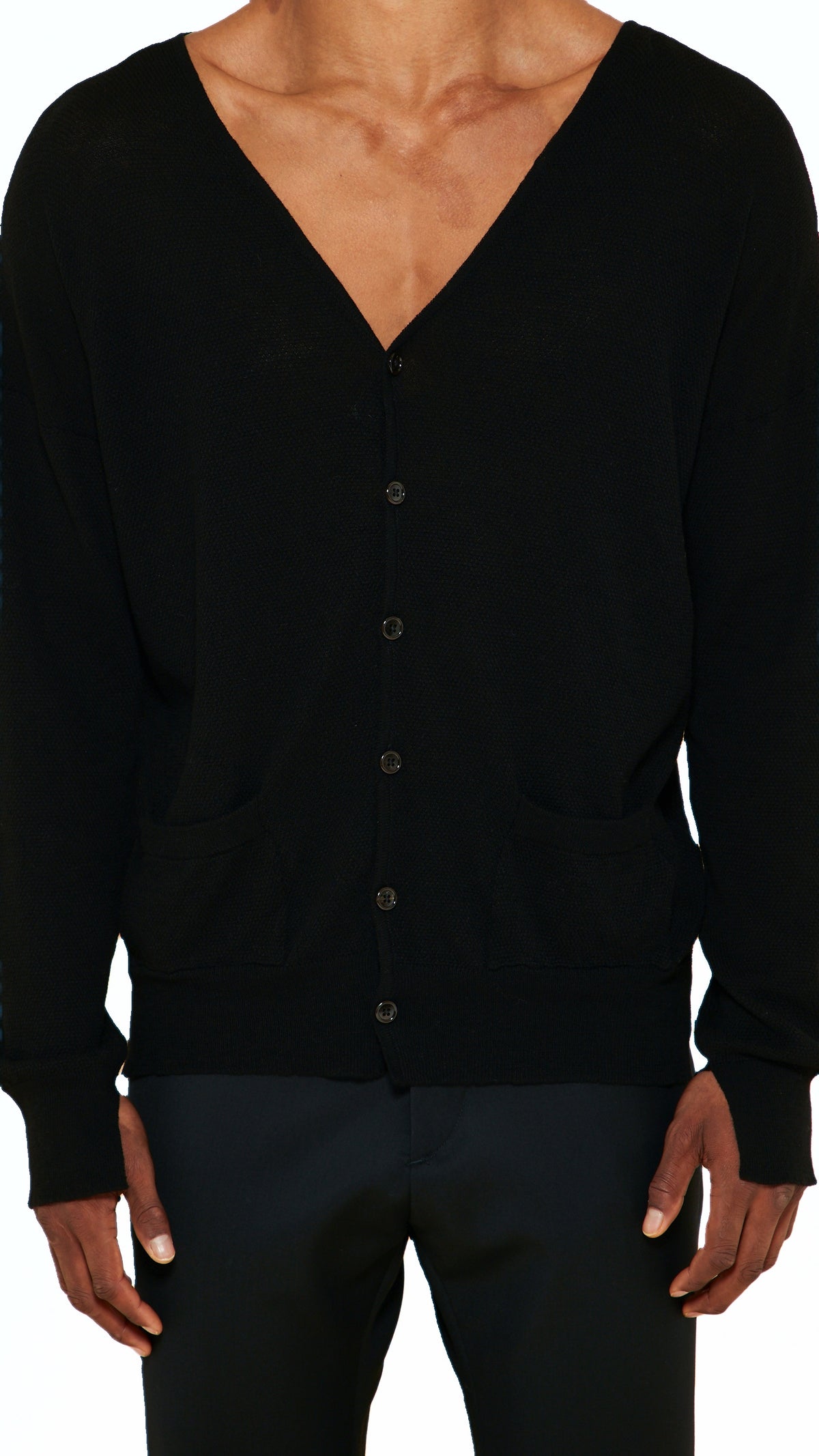 Roberto Cardigan Men Black, detail – POAN