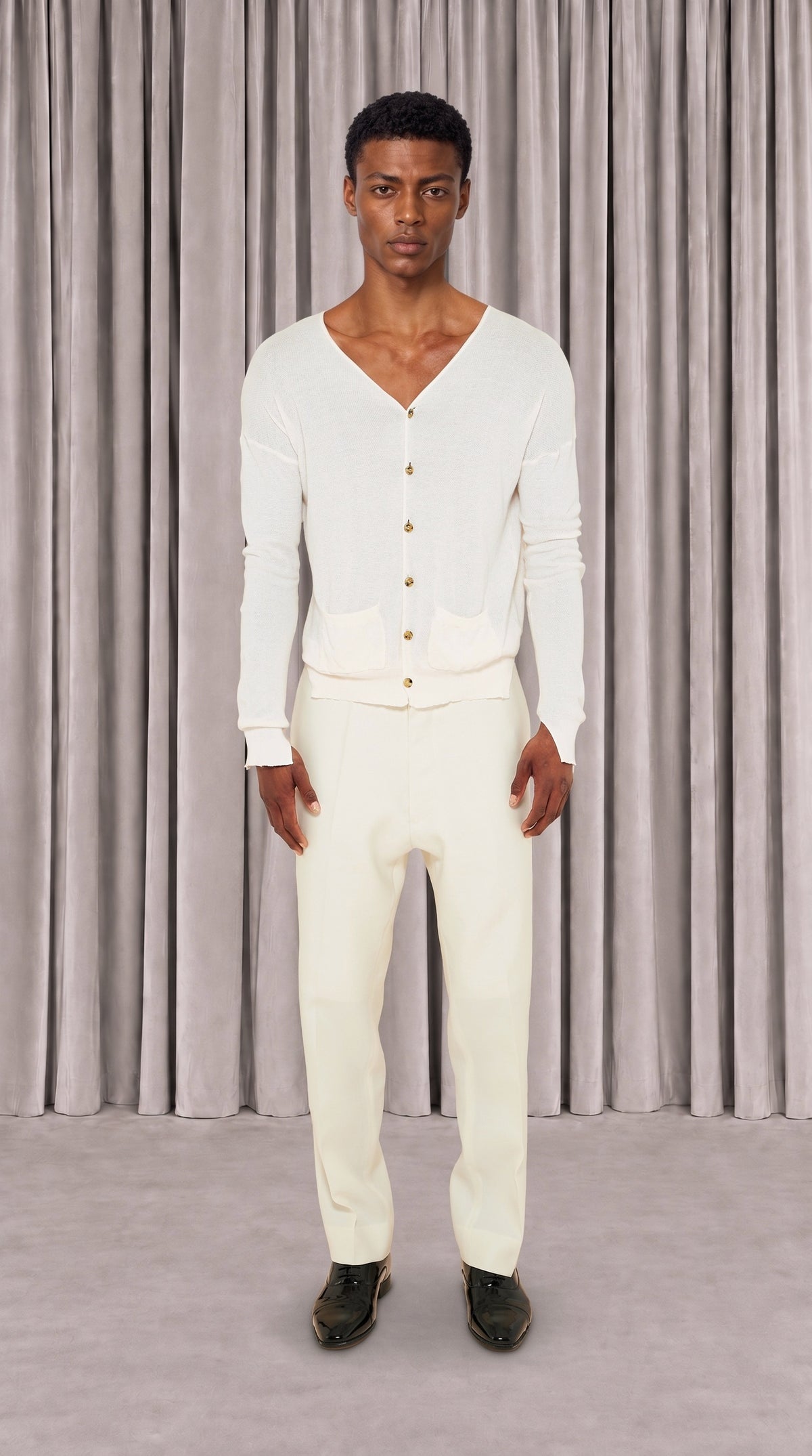 Roberto Cardigan Men Ivory, front view – POAN
