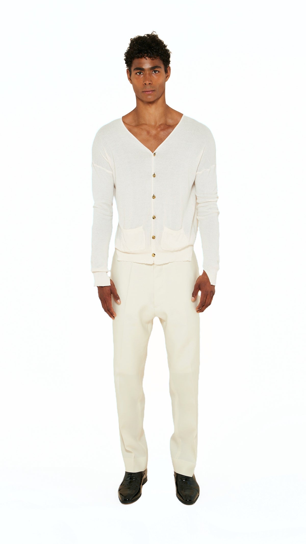 Roberto Cardigan Men Ivory, front view – POAN