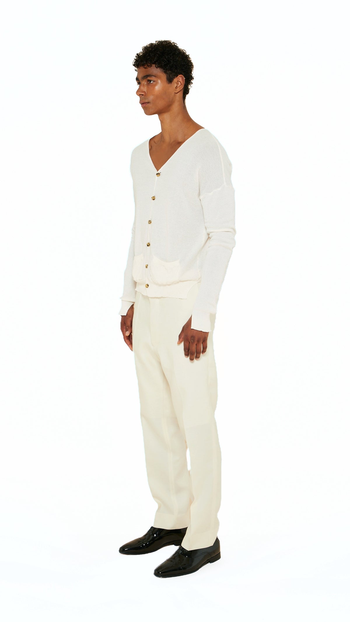 Roberto Cardigan Men Ivory, side view – POAN