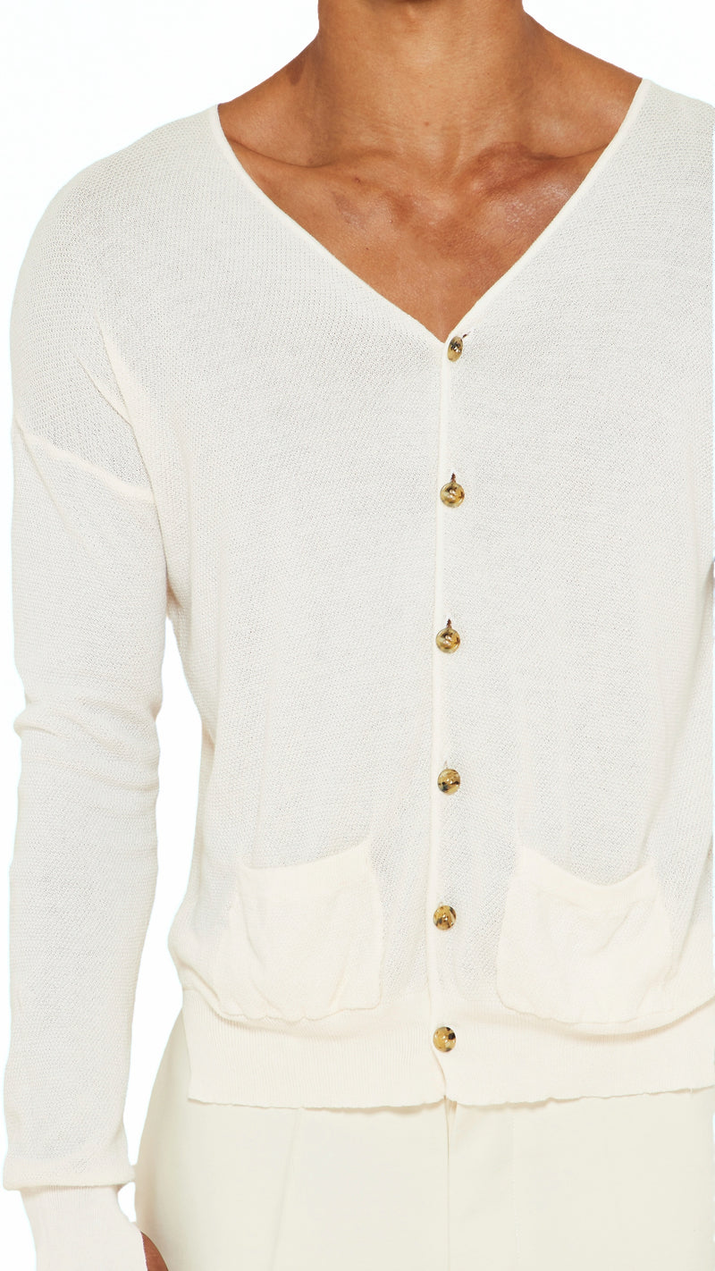 Roberto Cardigan Men Ivory, detail – POAN