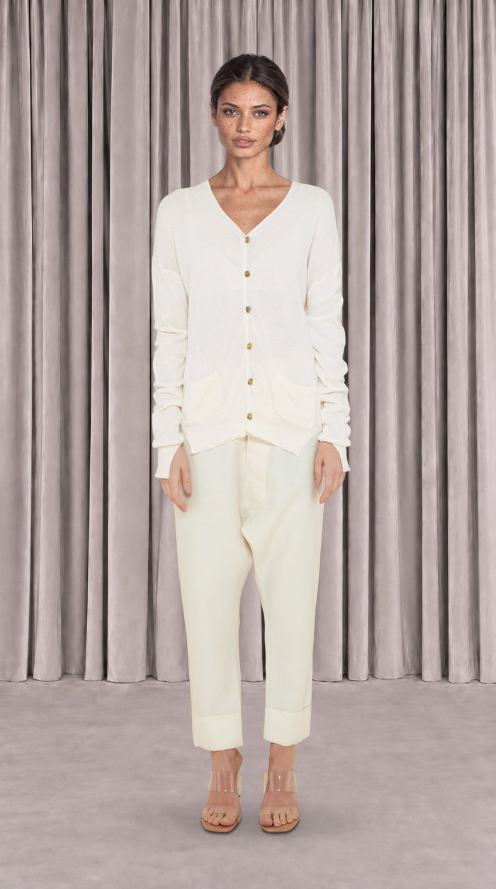Roberto Cardigan Women Ivory, front view – POAN