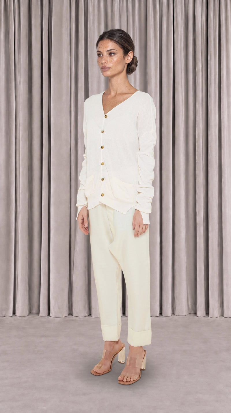 Roberto Cardigan Women Ivory, side view – POAN