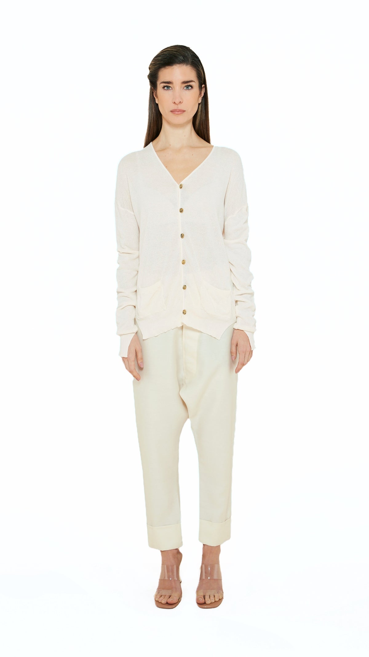 Roberto Cardigan Women Ivory, front view – POAN