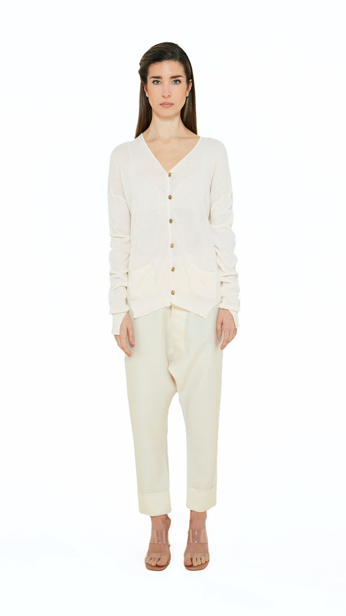 Roberto Cardigan Women Ivory, front view – POAN