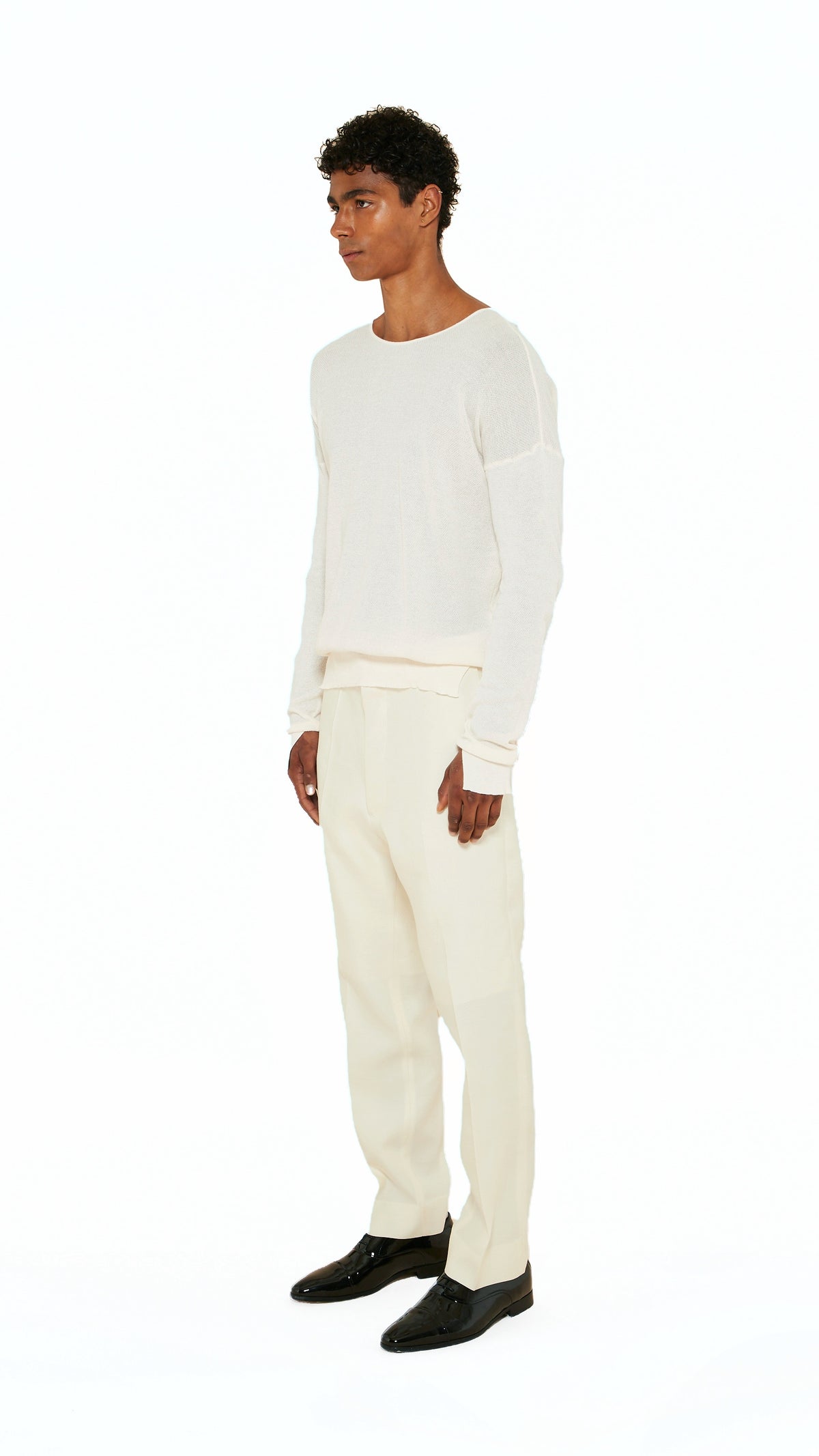 Roberto Crewneck Jumper Men Ivory, side view – POAN