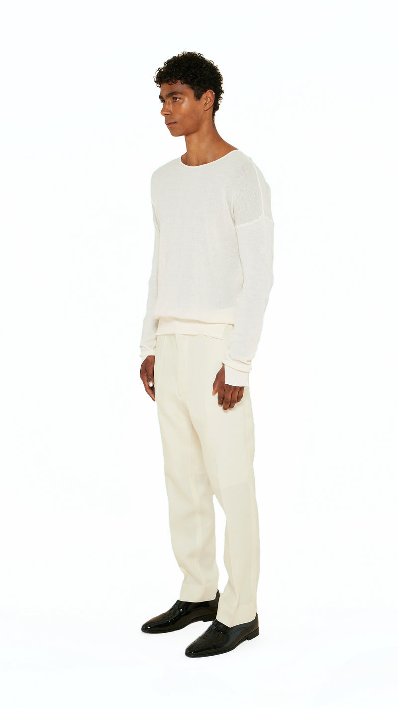 Roberto Crewneck Jumper Men Ivory, side view – POAN