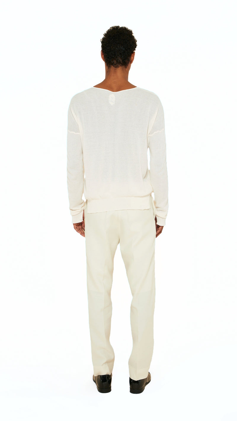 Roberto Crewneck Jumper Men Ivory, back view – POAN