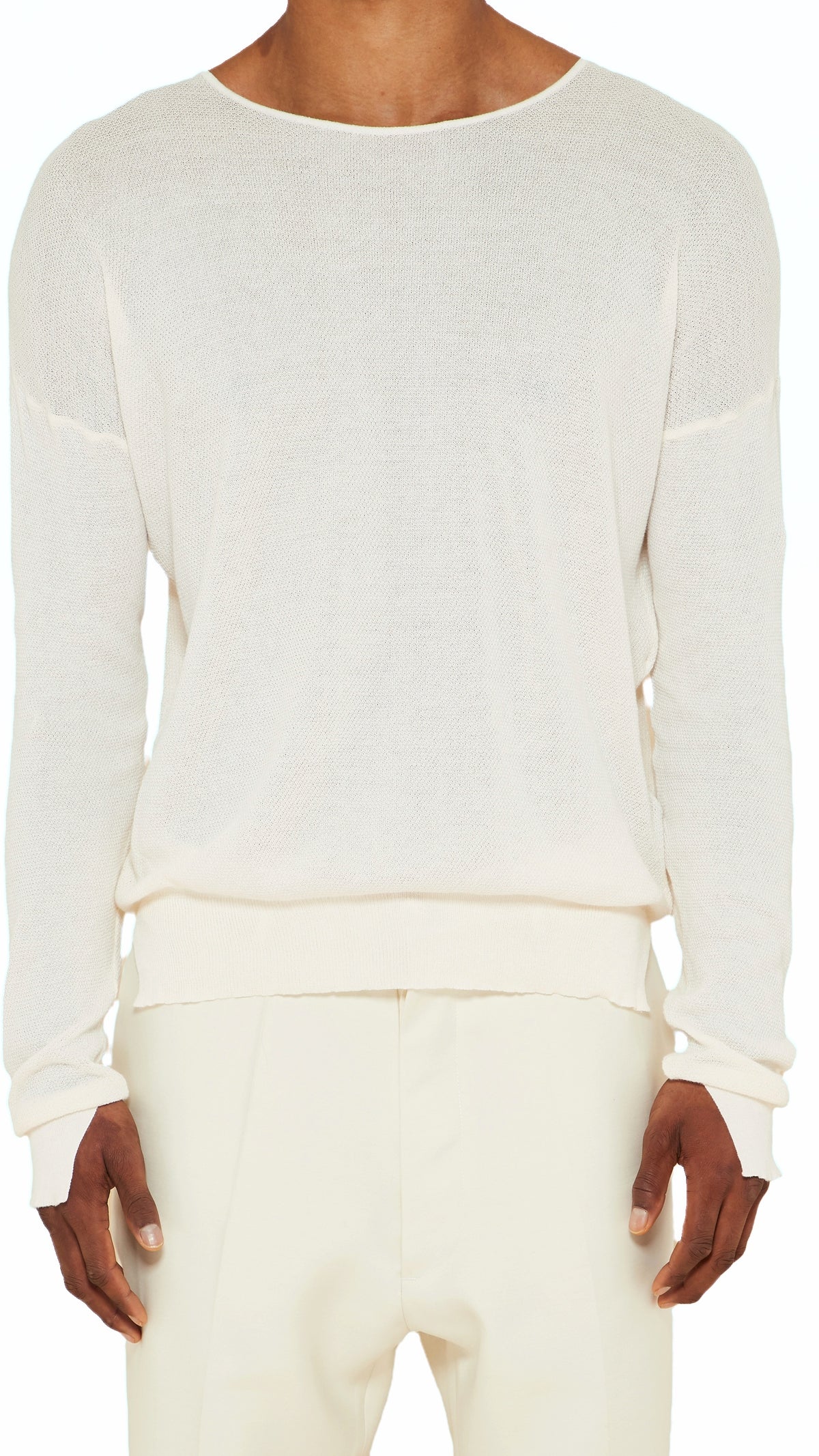 Roberto Crewneck Jumper Men Ivory, detail – POAN
